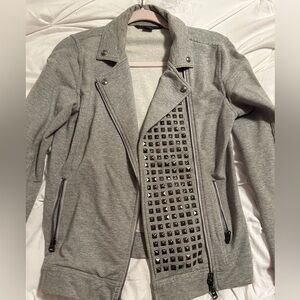 Armani Exchange gray zip up with bedazzled detail on lapel